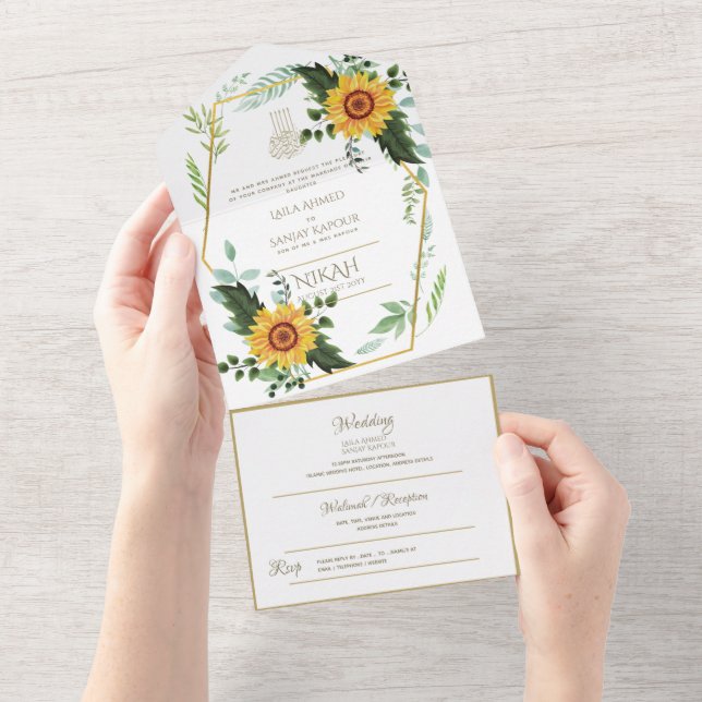 NIKAH-WALLIMAH-Blume - alle in einem All In One Einladung (Abreißen)