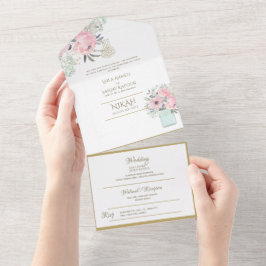 NIKAH WALLIMAH Gold Floral All in All In One Einladung