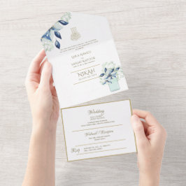 NIKAH WALLIMAH Gold Floral All in All In One Einladung
