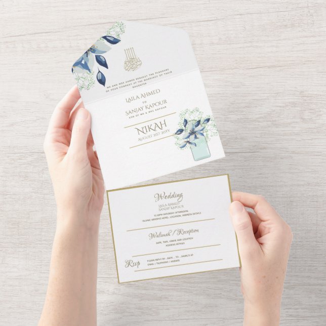 NIKAH WALLIMAH Gold Floral All in All In One Einladung (Abreißen)