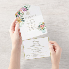 NIKAH WALLIMAH Gold Floral All in One Einladung