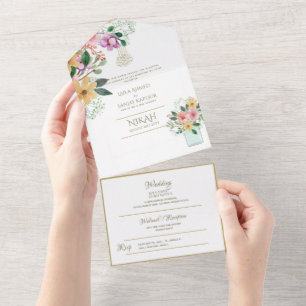 NIKAH WALLIMAH Gold Floral All in One Einladung