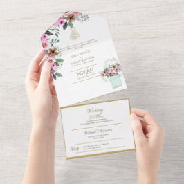 NIKAH WALLIMAH Gold Floral All in One Einladung