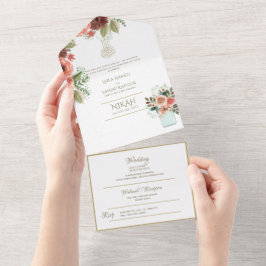 NIKAH WALLIMAH Gold Floral All in One Einladung