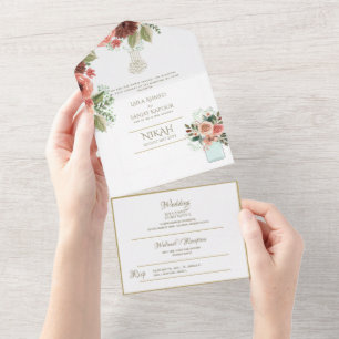 NIKAH WALLIMAH Gold Floral All in One Einladung