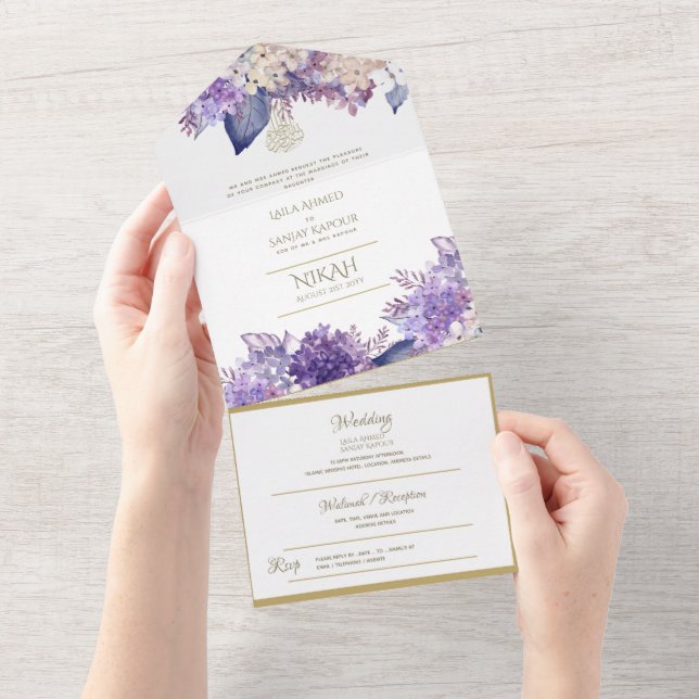 NIKAH WALLIMAH Gold Floral All In One Einladung (Abreißen)