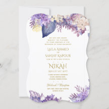 NIKAH Wedding Invite - Walimah Lila Floral Gold
