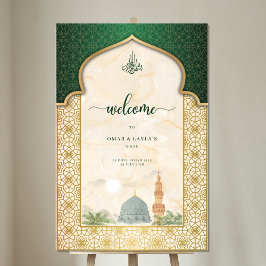 Nikah Welcome Sign Islamic Emerald & Gold Masjid Acrylschild