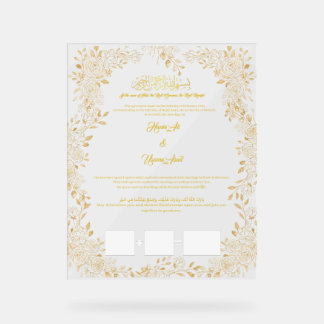 Nikkah-Zertifikat, Muslimvertrag, Acrylschild