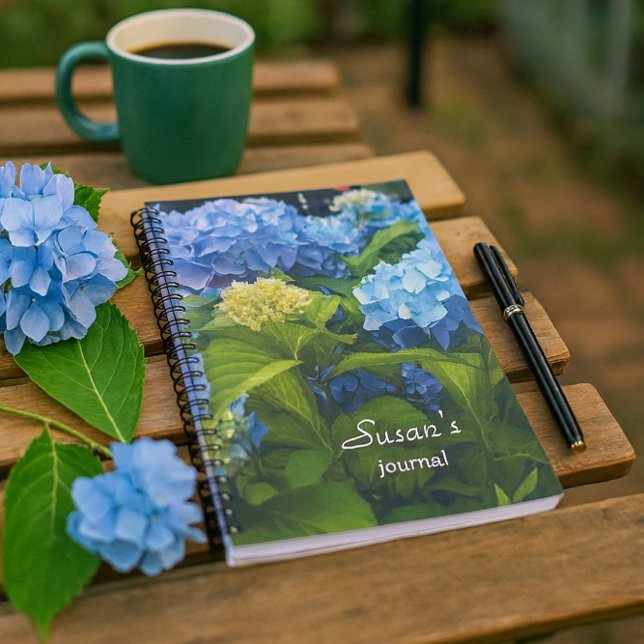 Nikko Blue Hydrangea Blume Spiral Foto Notebook Notizblock (stay organized with a garden journal.  This journal features an original photo of blue Hydrangeas)