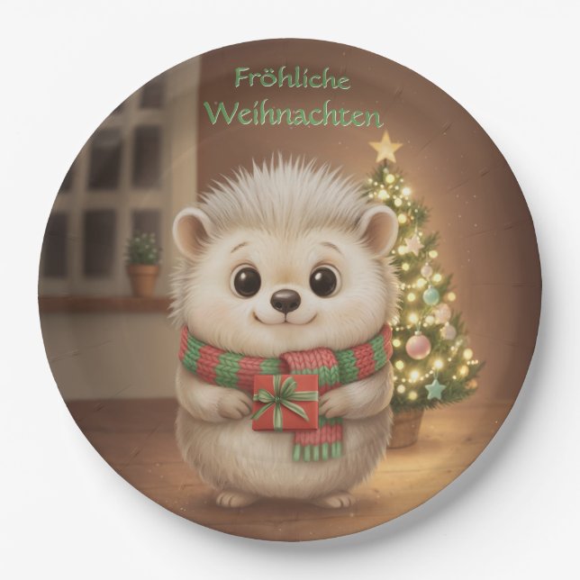 Niko mit grünem Weihnachtsgruß Pappteller (Vorderseite)