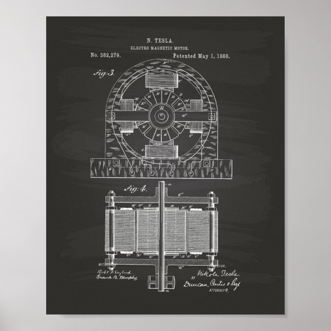 Nikola Tesla 1888 Patentart - Zwischenablage Poster (Vorne)
