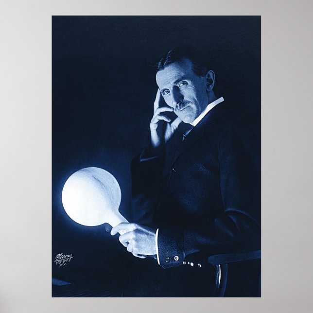Nikola Tesla demonstriert Wireless-Power C 1900 Poster (Vorne)