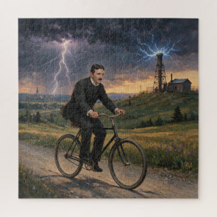 Nikola Tesla fährt Fahrrad zu seinem Labor um 1893 Puzzle