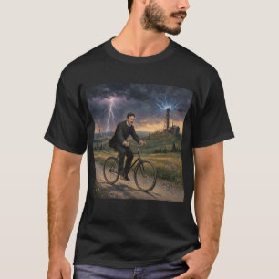 Nikola Tesla fährt Fahrrad zu seinem Labor um 1893 T-Shirt