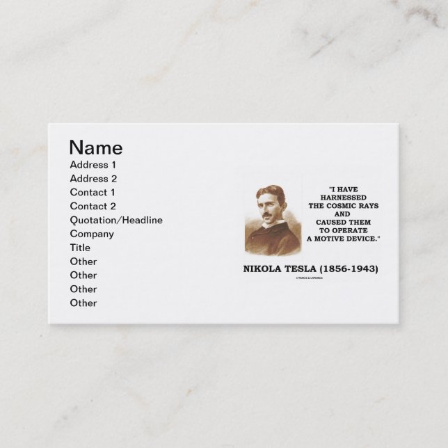 Nikola Tesla I haben die kosmischen Strahlungen Visitenkarte (Vorderseite)