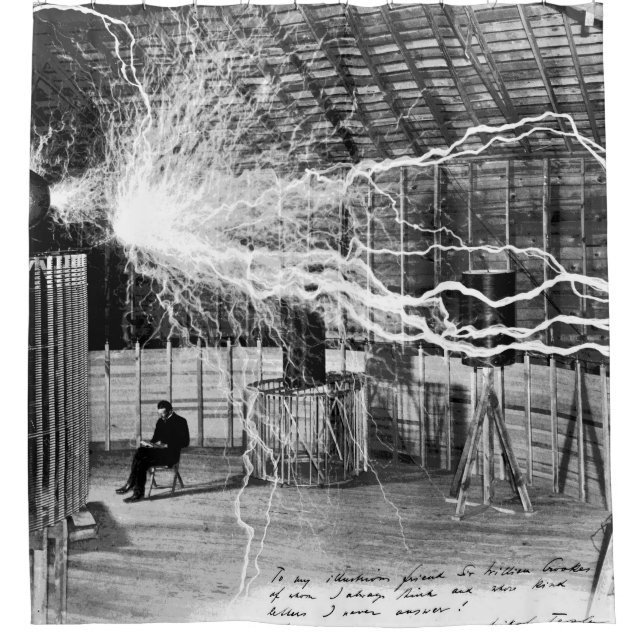 Nikola Tesla in seinem Labrador-Duschvorhang Duschvorhang (Vorderseite)