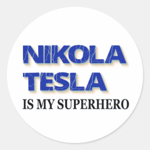 Nikola Tesla ist mein Superheld Runder Aufkleber