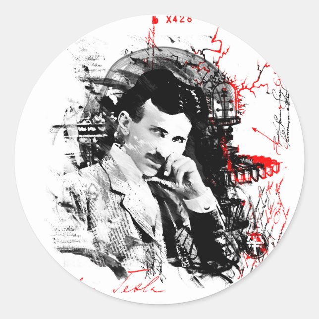 Nikola Tesla Runder Aufkleber (Vorderseite)