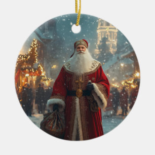 Nikolaus im festlichen Snowy Village Keramik Ornament