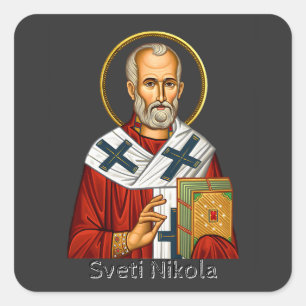 Nikolaus-Orthodoxen serbischen Buchstaben Ikone Quadratischer Aufkleber