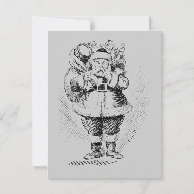 Nikolaus-Schwarz-Weiß-Illustration Einladung (Vorderseite)