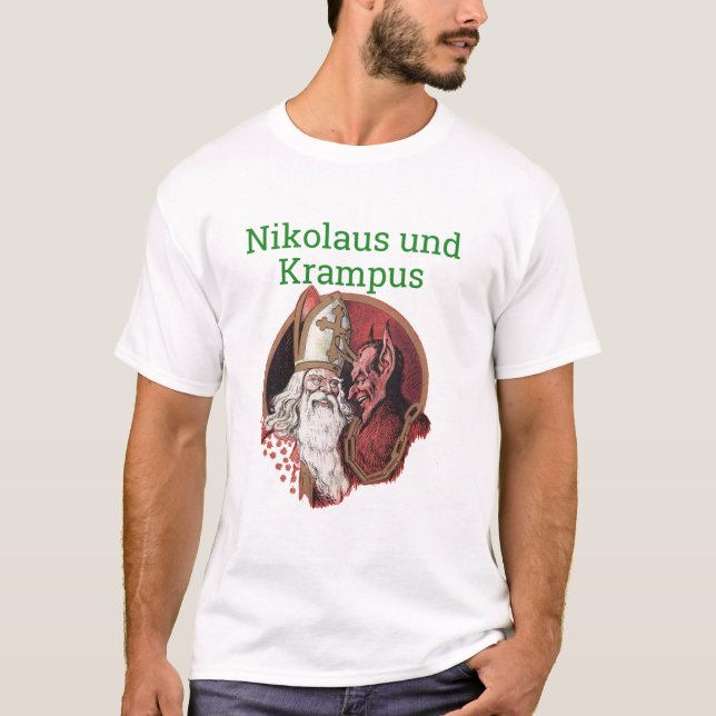 Nikolaus und Krampus Deutsch-Weihnachten T-Shirt (Vorderseite)