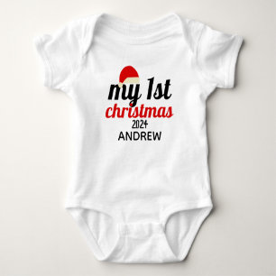 Nikolausmütze Elegant First Christmas Baby Name Strampler