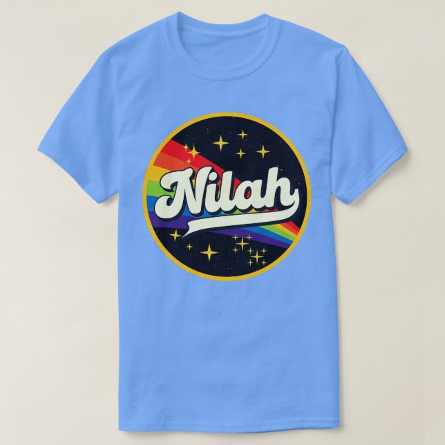 Nilah Rainbow in Space Vintag Style T-Shirt (Design vorne)