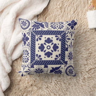 Nilblau Mexikanische Traditionelle Vögel Talavera Kissen