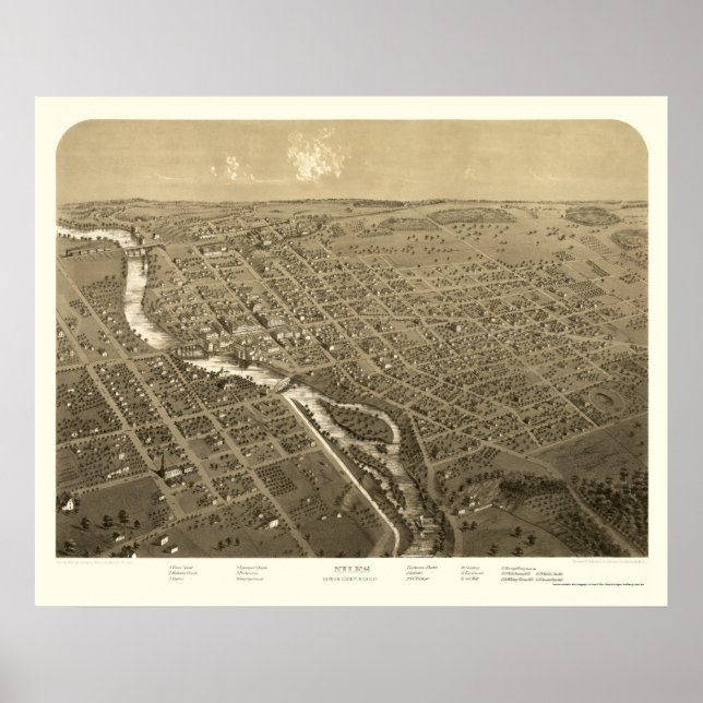 Niles, MI Panoramic Map - 1868 Poster (Vorne)