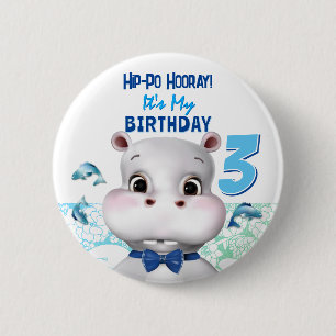 Nillpferd Blau Fisch Junge Geburtstag Button