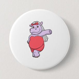 Nilpferd als Braut mit Schleier & Bogen Button