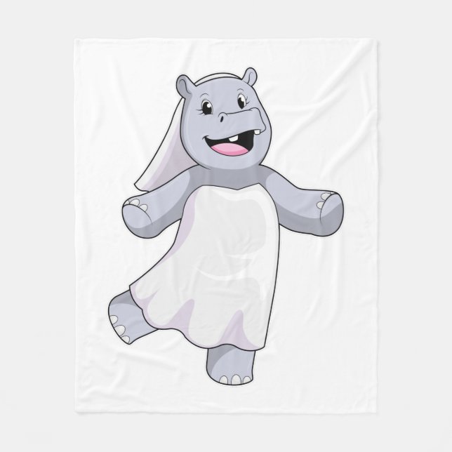 Nilpferd als Braut mit Schleier Fleecedecke (Vorderseite)