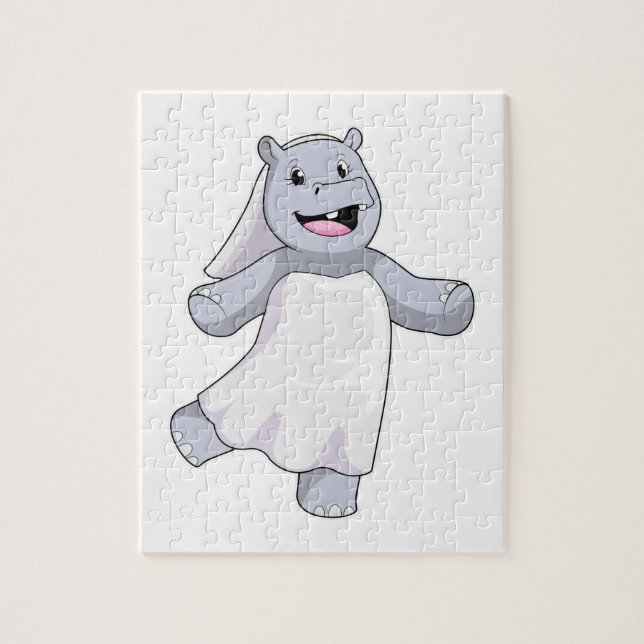 Nilpferd als Braut mit Schleier Puzzle (Vertikal)