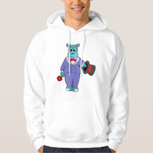 Nilpferd als Bräutigam mit Anzug und Rose Hoodie