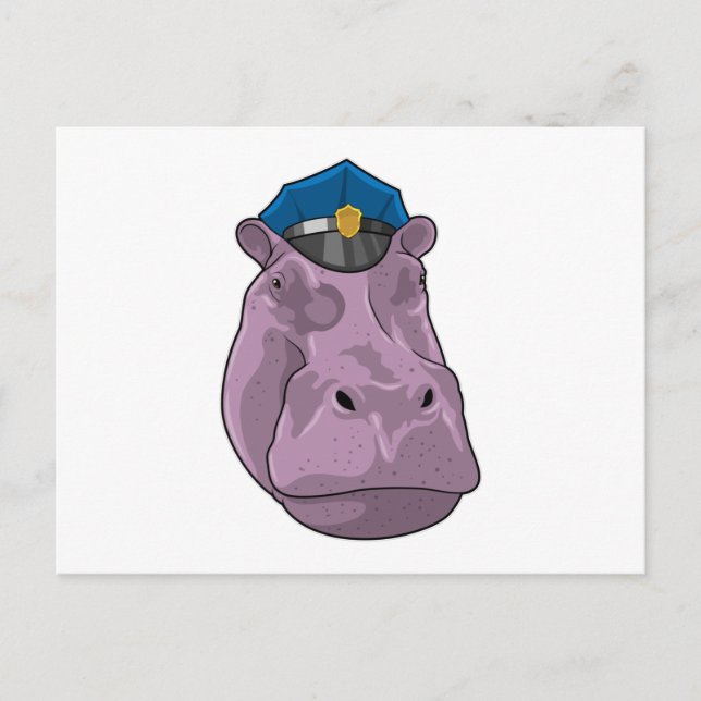 Nilpferd als Polizist Polizei Postkarte (Vorderseite)