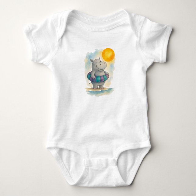 Nilpferd am Strand Baby Strampler (Vorderseite)