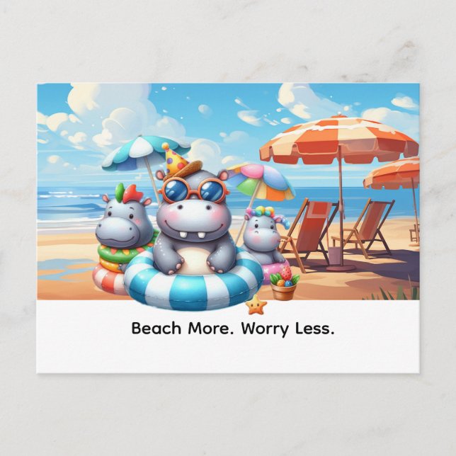 Nilpferd am Strand Postkarte (Vorderseite)