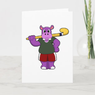 Nilpferd beim Hockey mit Hockeyschläger Karte