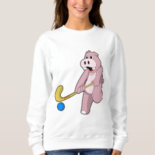 Nilpferd beim Hockey mit Hockeyschläger Sweatshirt