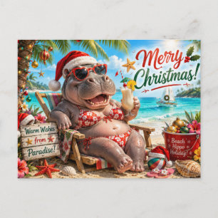 Nilpferd-Bikini-Weihnachtssegeln Feiertagspostkarte