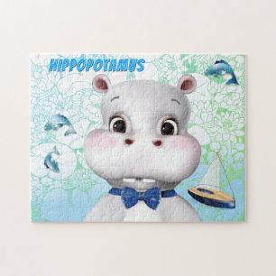 Nilpferd Blaue Fische Kinder Puzzle