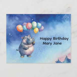 Nilpferd-Geburtstag mit Luftballons Postkarte