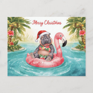Nilpferd im Bikini auf der Weihnachtspoolparty Feiertagspostkarte