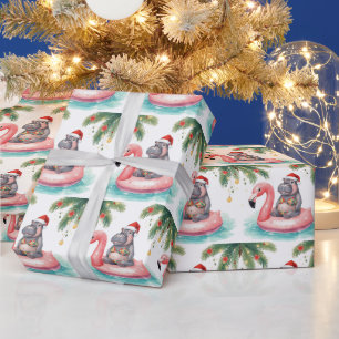 Nilpferd im Bikini auf der Weihnachtspoolparty Geschenkpapier