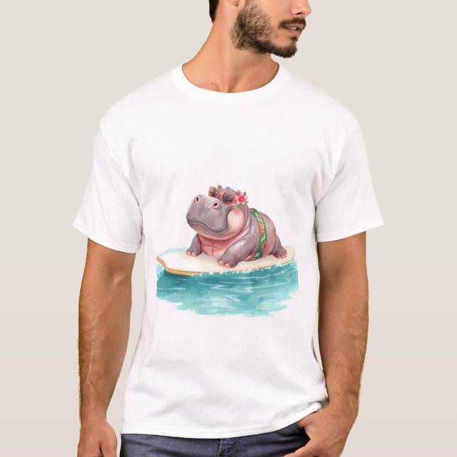 Nilpferd im Bikini auf Surfbrett T-Shirt (Vorderseite)
