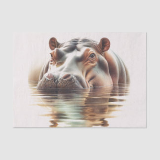 Nilpferd im Wasser Aquarell-Kunst Seidenpapier