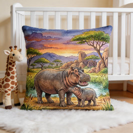 Nilpferd-Mama und -Kalb Safari-Tiere  Kissen