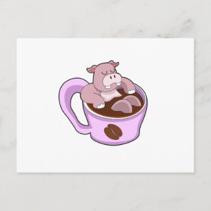 Nilpferd mit Kaffeetasse Postkarte